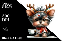 Expressive Yorkshire Terrier with Reindeer Horns PNG Product Image 1
