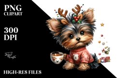 Energetic Yorkshire Terrier with Reindeer Horns PNG Product Image 3