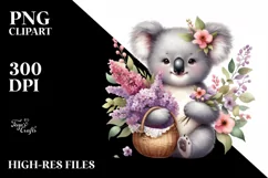 Detailed Watercolor Boho Cute Baby Koala with Flowers Product Image 1