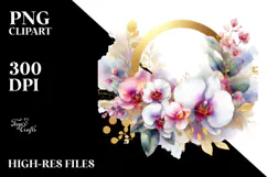 Colorful Frame Gold Foil Orchid Sublimation Clipart Product Image 2