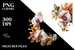 Colorful Frame Gold Foil Orchid Sublimation Clipart Product Image 2