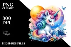 colorful Baby Unicorn in Mountain Landscape Product Image 3