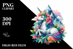 Colorful Unicorn on Mountain PNG Product Image 1