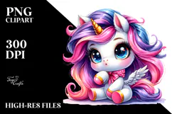 Cute Unicorn with Floral Wreath PNG Product Image 2
