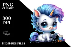 Cute Unicorn with Floral Wreath PNG Product Image 2