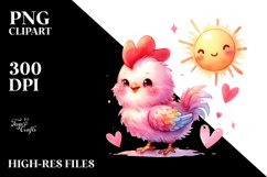 Watercolor Pink-ish Smiling Cute Rooster with Sun PNG Product Image 2