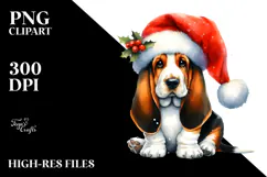 Vibrant Basset Hound with Santa Hat, PNG Product Image 2