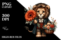 Detailed Gothic Baby Lion with Flower Basket PNG Product Image 2