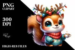Colorful Squirrel with Reindeer Horns PNG Product Image 1
