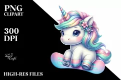 Colorful Unicorn with Snowboard PNG Product Image 3