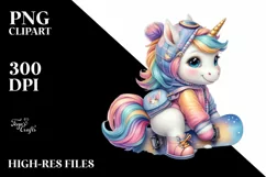 Baby Unicorn with Snowboard, Transparent PNG Product Image 1