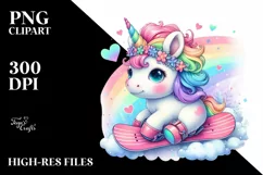 Baby Unicorn Snowboard PNG Product Image 1