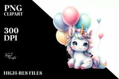 Cute Baby Unicorn with Balloons | Sublimation Clipart Product Image 3