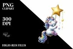 Baby Unicorn Swinging Rainbow Shimmering Star | Clipart Product Image 3