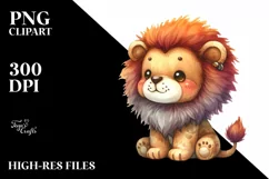 Vibrant Watercolor Colorful Brownish Plush Lion | Clipart Product Image 1