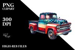 Vibrant Vintage Pickup Truck with Stars, PNG Product Image 2