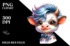 Happy Cow with Cool Expression, Watercolor PNG Product Image 2
