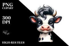 Happy Cow with Cool Expression, Watercolor PNG Product Image 2