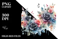 Colorful Floral with Small Black Roses, High-Res PNG Product Image 2
