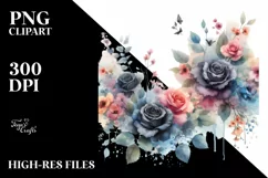 Colorful Floral with Small Black Roses, High-Res PNG Product Image 3