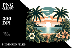 Tropical Island Sunset Vector PNG Product Image 2