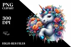 Colorful Unicorn with Flower Bouquet PNG Product Image 3