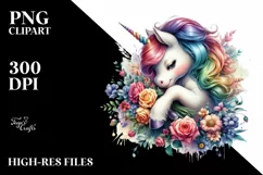 Colorful Unicorn with Flower Bouquet PNG Product Image 3