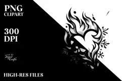 Fire and Ice Heart Tattoo Stile PNG Product Image 2
