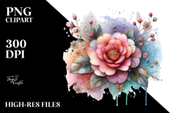 Camellia with Watercolor Splash, High-Res PNG Product Image 2