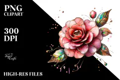 Camellia with Watercolor Splash, High-Res PNG Product Image 2