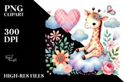 Colorful Boho Giraffe Sitting on a Cloud PNG Product Image 2