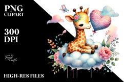 Colorful Boho Giraffe Sitting on a Cloud PNG Product Image 2