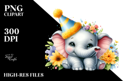 Baby Elephant Party Hat Colorful Sublimation Clipart Product Image 2