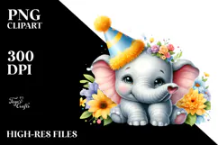 Baby Elephant Party Hat Colorful Sublimation Clipart Product Image 2