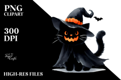 Funny Halloween Clipart of Black Cat PNG Product Image 2