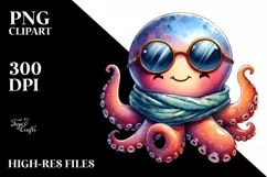 Funny Cute Octopus Portrait Smiling with Scarf and Product Image 1