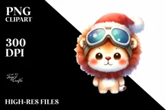 Pastel Lion in Santa Hat PNG Product Image 1