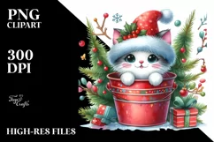 Colorful Cat with Santa Hat PNG Product Image 2