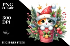 Cute Cat with Santa Hat, Transparent PNG Product Image 2