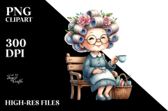 Watercolor Old Lady Sitting on Bench | Tea Cup Sublimation Product Image 2