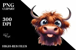 Funny Expressive Highland Cow Watercolor PNG Product Image 1