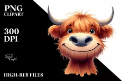 Watercolor Highland Cow Funny PNG Product Image 1