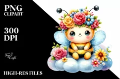 Baby Bee with Flower Crown PNG Product Image 3