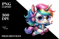 Jumping Unicorn with Cool Haircut, Vibrant Watercolor PNG Product Image 3