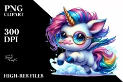 Jumping Unicorn with Cool Haircut, Vibrant Watercolor PNG Product Image 3