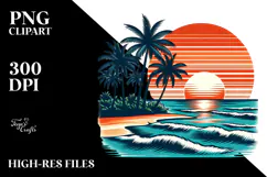 Retro Tropical Beach Sunset Clipart Tshirt, 20 oz Tumbler Product Image 2