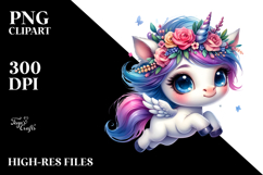 Cute Jumping Unicorn with Floral Wreath PNG Product Image 2