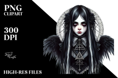 Detailed Watercolor Gothic Girl PNG Product Image 2