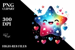 Colorful Smiling Star with Hearts PNG Product Image 2