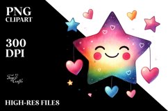 Colorful Smiling Star with Hearts PNG Product Image 2